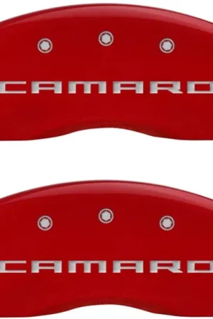 MGP Brake Caliper Covers with Camaro and RS Logo; Red; Front and Rear Certified
