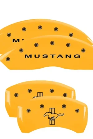 MGP Brake Caliper Covers with Pony Tri-Bar Logo; Yellow; Front and Rear Affordable
