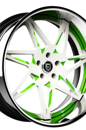 Hot Picks 22" Lexani Forged Wheels LF-749 Nirvana White with Green Accents and Chrome Lip Rims