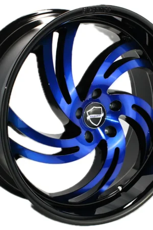 20" Elegance Wheels Spinner Gloss Black with Candy Blue Face Rims Free Delivery