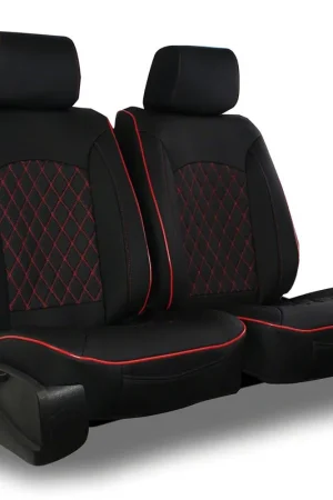 Aegis Cover Leatherette Low Back Bucket Seat Covers with Diamond Insert; Black/Red Piping Factory Price