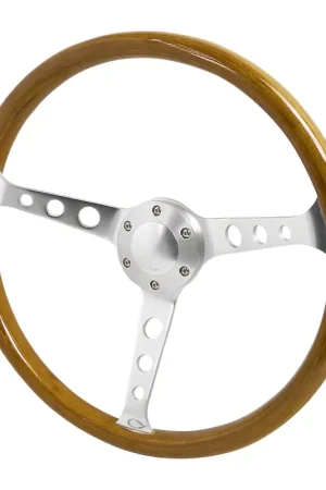 370mm Wood Grain Style 3-Spoke Steering Wheel; Wood/Plastic Composite Top Pick