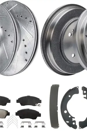 10pc Front Drilled Slotted Rotors Ceramic Brake Pads Rear Drums Brake Shoes Kit Factory Price