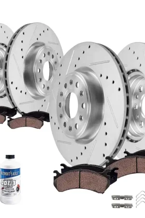 10pc Front & Rear Drilled Slotted Rotors and Ceramic Brake Pads Kit Professional Grade