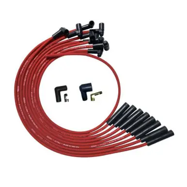 Free Shipping Moroso BBC Over Valve Cover Str Plug Boots HEI Sleeved Ultra Spark Plug Wire Set - Red - 52540