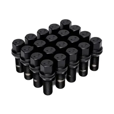 Vossen Lug Bolt - 14x1.25 - 28mm - 17mm Hex - Cone Seat - Black (Set of 20) - LUG-B1425-28-BC Fast Shipping