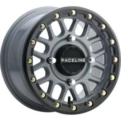 Raceline A93SG Podium 14x7in/4x137 BP/38mm Offset/110.18mm Bore - Grey & Black Ring Beadlock Wheel - A93SG-47037+38 Money Back Guarantee