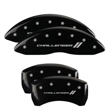 MGP 4 Caliper Covers Engraved Front & Rear With stripes/Challenger Black finish silver ch - 12001SCL1BK Weekend Sale