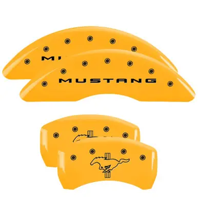 Fast Shipping MGP 4 Caliper Covers Engraved Front 2015/Mustang Engraved Rear 2015/Bar & Pony Yellow fnsh black ch - 10201SMB2YL