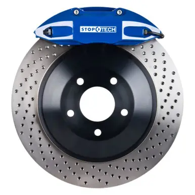 Big Sale StopTech 08-09 Honda Civic Si 1PC Rotor Blue ST-41/Pads/SS Lines Touring Drilled Front Brake Kit - 82.434.5100.22