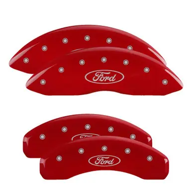 Premium MGP 4 Caliper Covers Engraved Front & Rear Oval logo/Ford Red finish silver ch - 10243SFRDRD