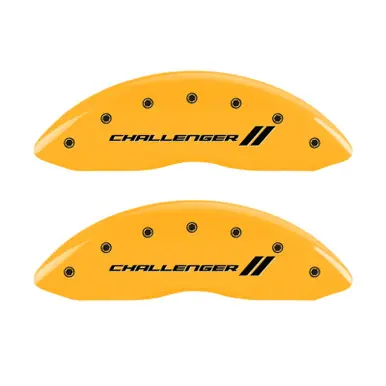 Don’t Miss Out MGP 4 Caliper Covers Engraved Front & Rear With stripes/Challenger Yellow finish black ch - 12088SCL1YL