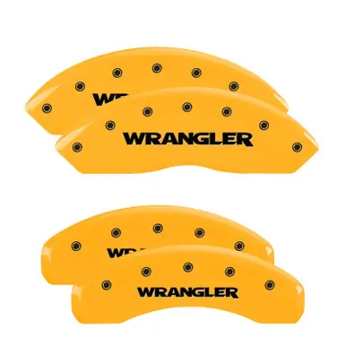 MGP 4 Caliper Covers Engraved Front & Rear Wrangler Yellow Finish Black Char 2003 Jeep Wrangler - 42014SWRGYL Brand New