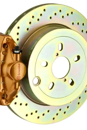 Authentic Brembo 02-07 Impreza/ wRX (GD/GG) Rear GT BBK 2 Piston Cast 2pc 316 x20 1pc Rotor Drilled - Gold
