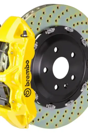 While Supplies Last Brembo 07-18 Wrangler/Unlimited Front GT BBK 6 Piston Cast 365x34 2pc Rotor Drilled- Yellow